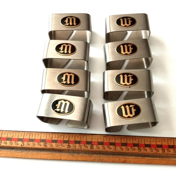 8 Monogram "M" or "W" Napkin Ring / Holder Vintage Tablecloth Thanksgiving Table - Picture 2 of 10